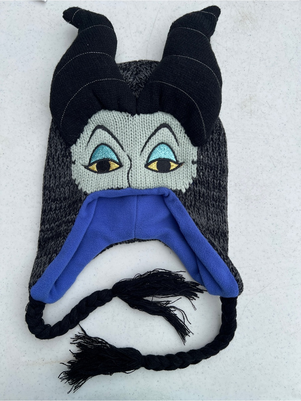 Maleficent Disney Knit Earflap Hat in Black & Blue